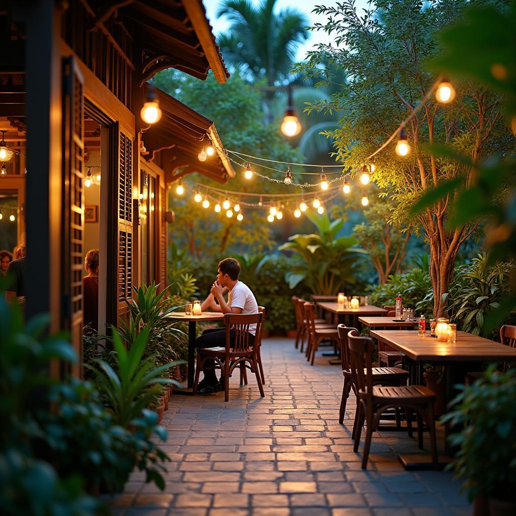 Không gian xanh mát và thư giãn tại một quán cà phê sân vườn ở Phường Bình Dương, Tân Uyên.