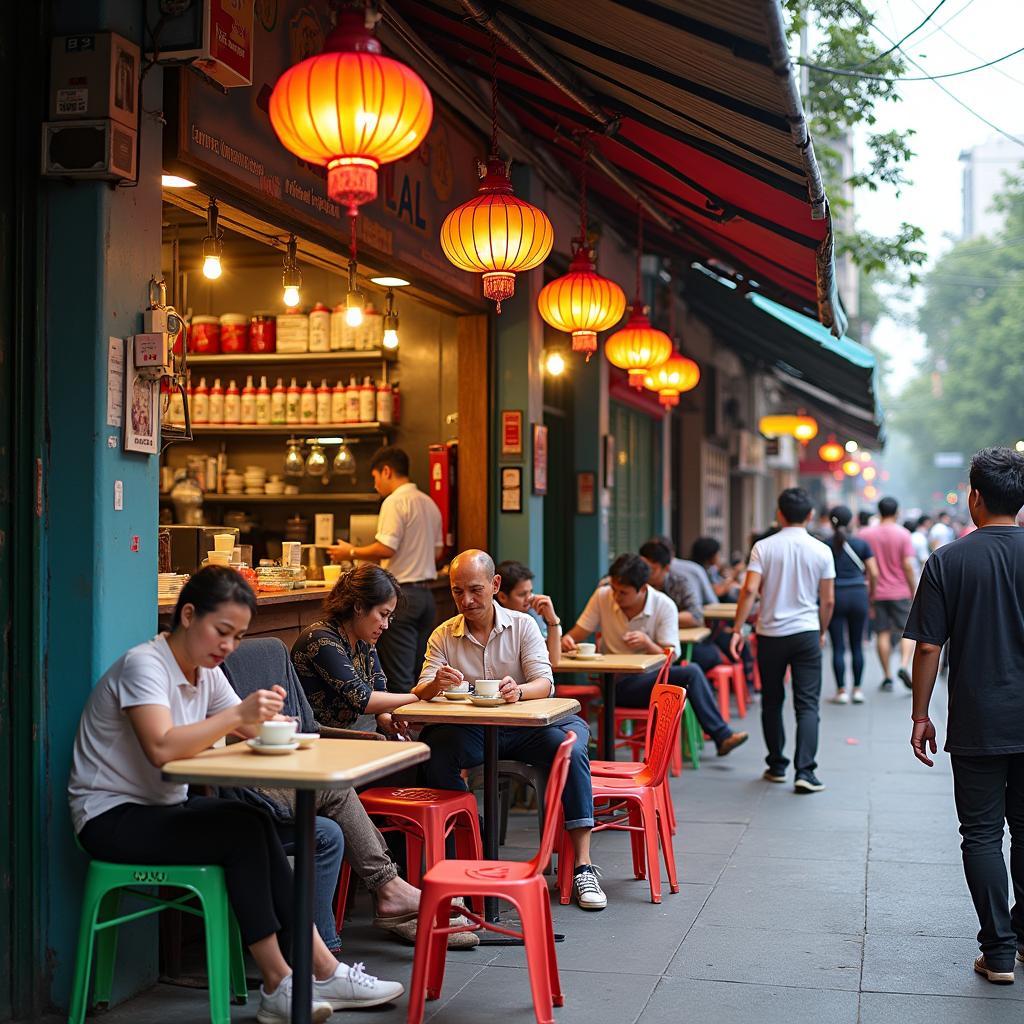 Quán chè Thanh Vĩnh Hồ tại 60 Vĩnh Hồ, Ngã Tư Sở với không gian bình dân, vỉa hè đông khách đặc trưng Hà Nội