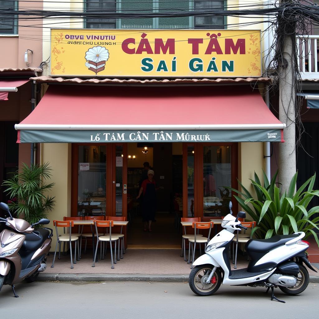 Bên ngoài quán Cơm Tấm Sài Gòn Vinh 11 Lê Ninh trên đường Lê Ninh
