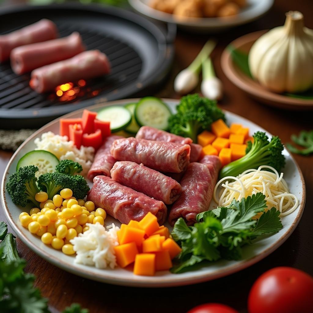 Hinh anh mon nuong tong hop tai Quan nuong Góc Đà Lạt, gom bo cuon rau tuoi ngon