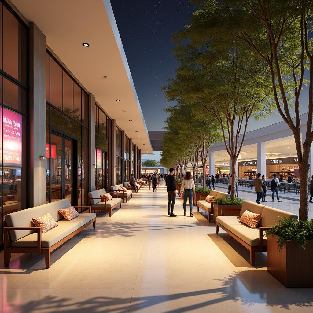 Bên trong Lữ Gia Plaza, khu vực rạp chiếu phim hoặc sảnh chờ hiện đại, đông đúc.