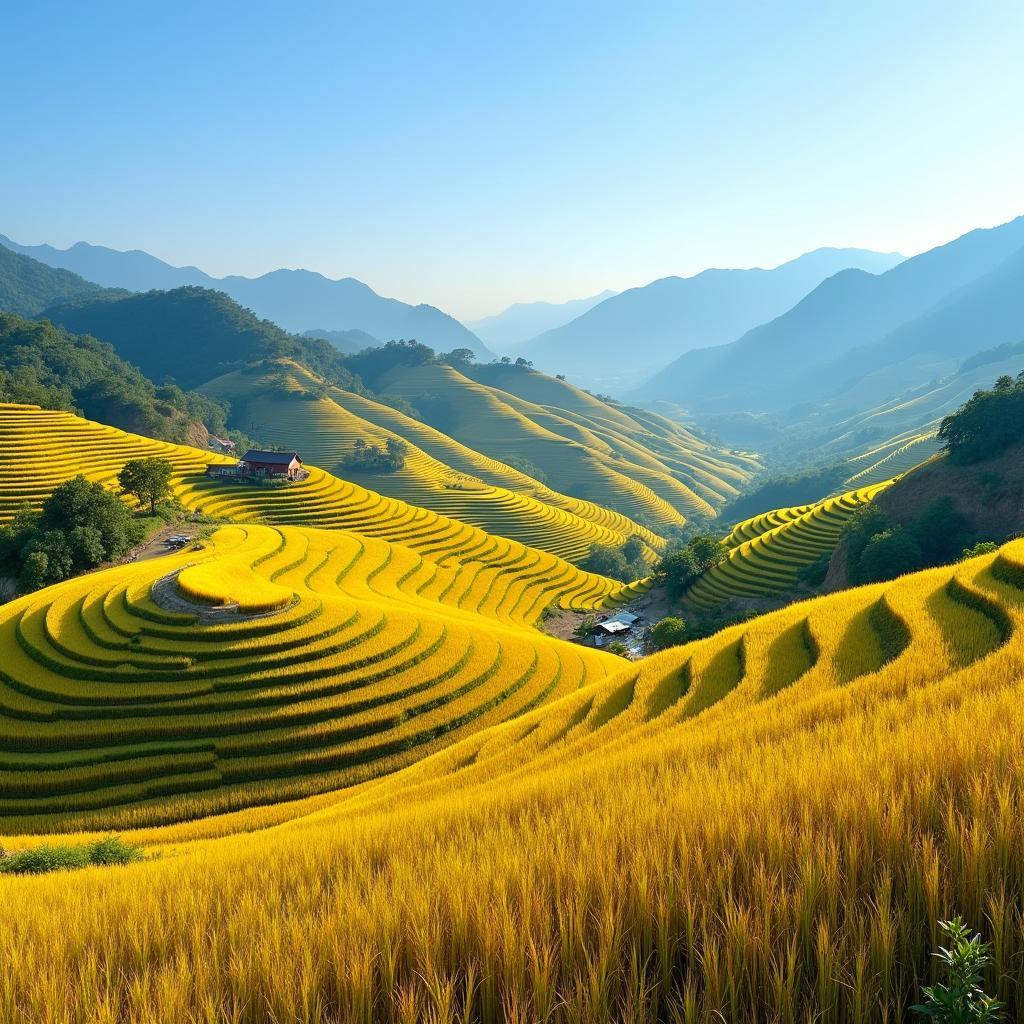 Ruộng bậc thang Xã Hồng Thái Tỉnh Tuyên Quang rực rỡ mùa lúa chín thu hút du khách