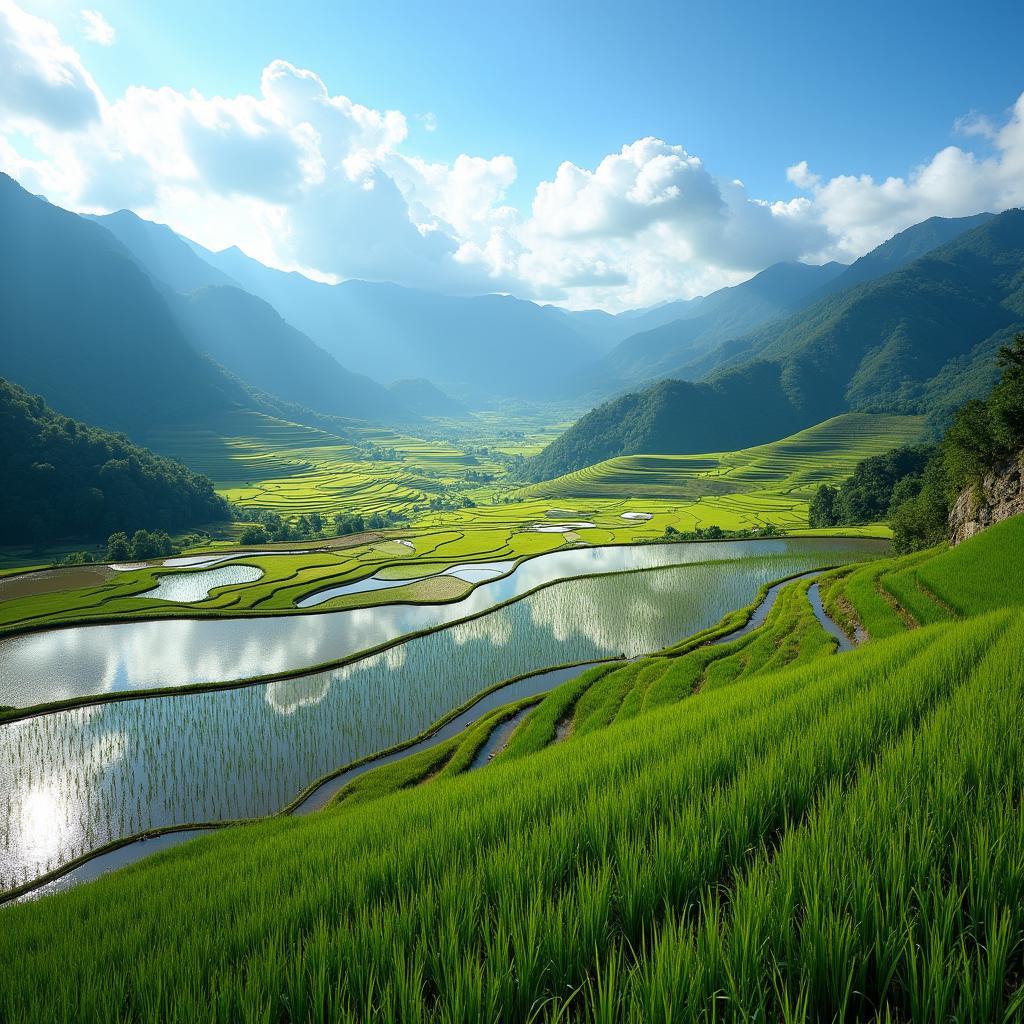 Vẻ đẹp kỳ vĩ của những thửa ruộng bậc thang tại Xã Sơn Lương, Lào Cai vào mùa nước đổ
