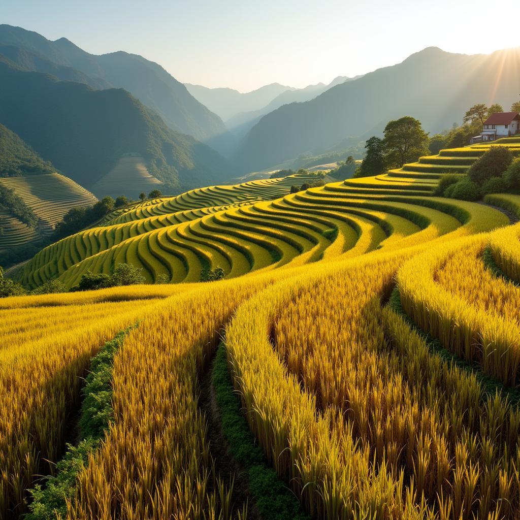 Ruộng bậc thang Xã Tú Lệ, Tỉnh Lào Cai mùa lúa chín vàng rực rỡ