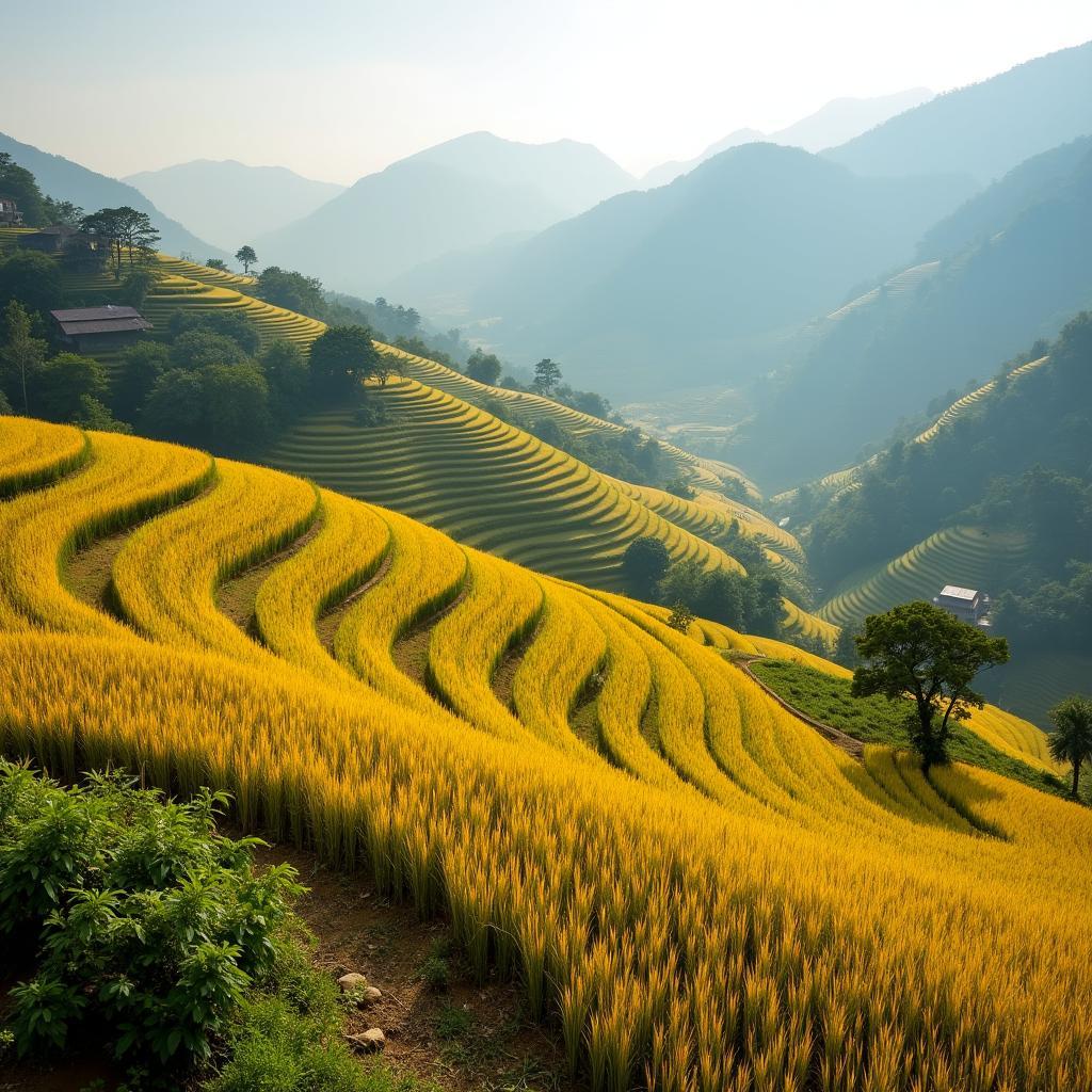 Ruong bac thang Xa Vo Lao Tinh Lao Cai ruc ro sac vang mua lua chin
