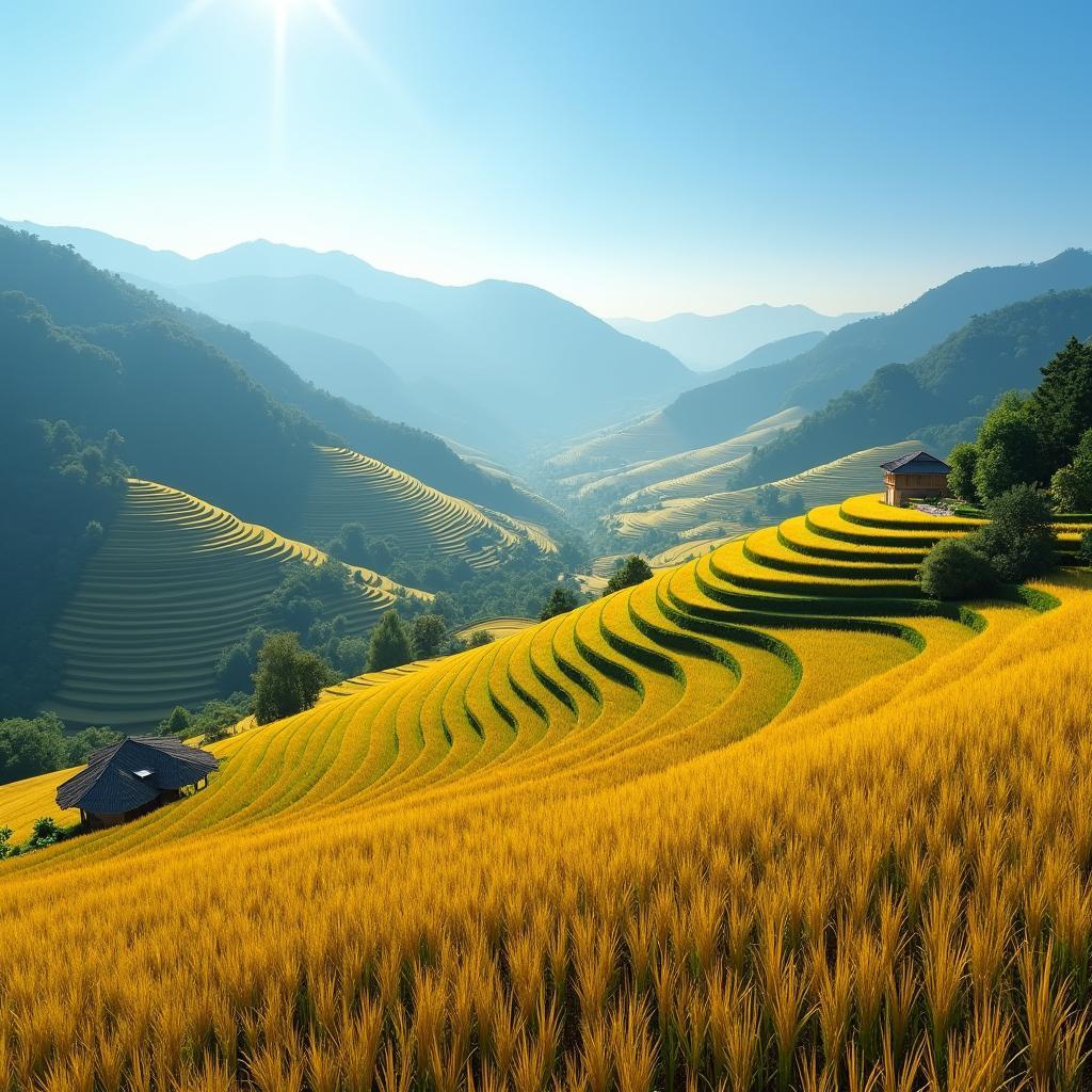 Ruộng bậc thang mùa lúa chín tại Xã Bát Xát Tỉnh Lào Cai vẻ đẹp hùng vĩ miền núi