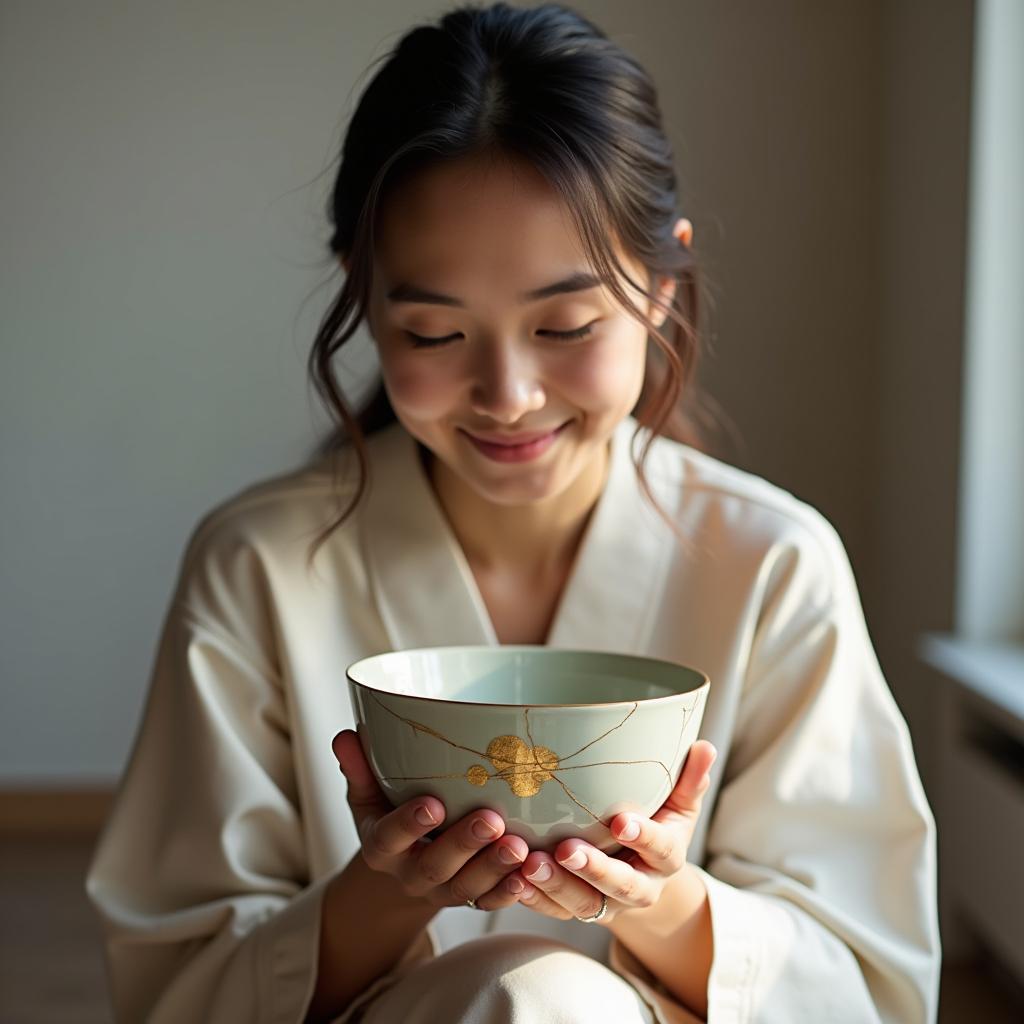 Hình ảnh một người đang thực hành yêu thương bản thân bằng cách ôm lấy sự không hoàn hảo trong tâm hồn