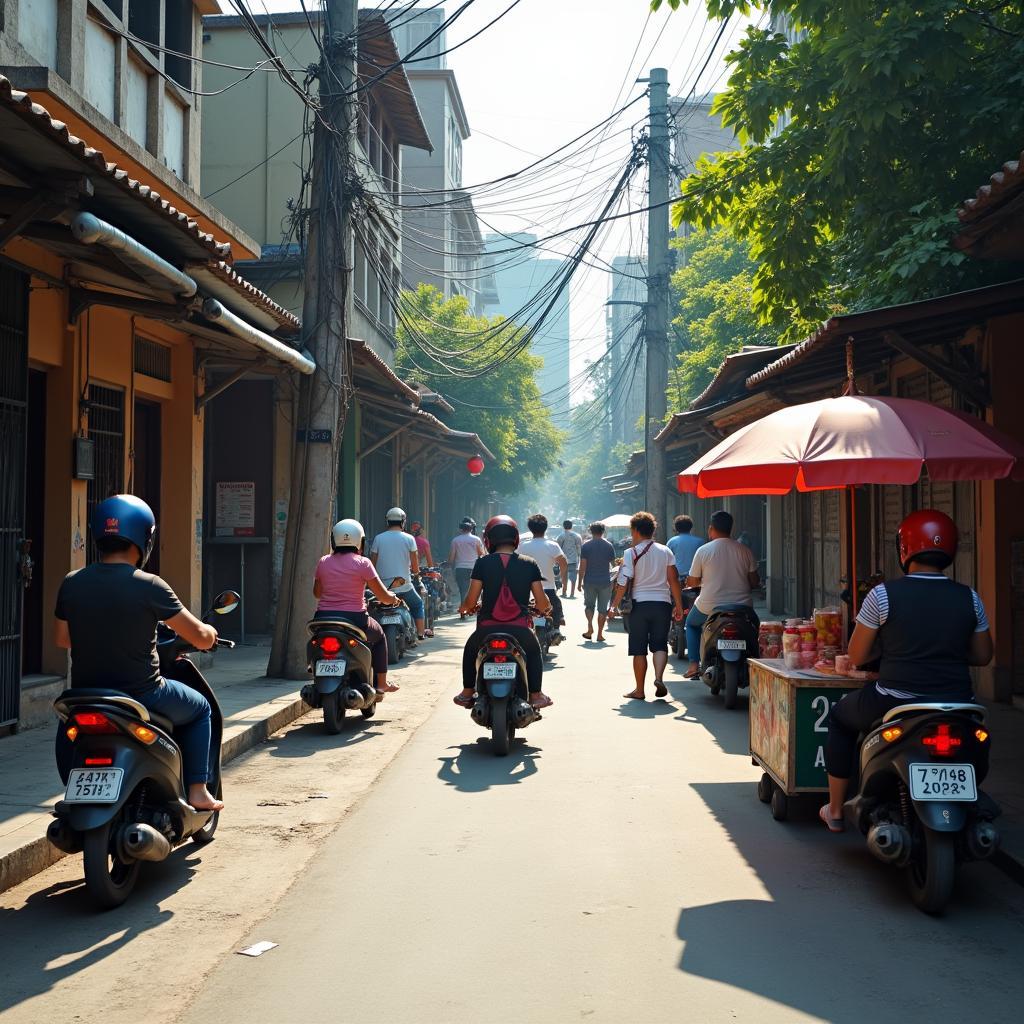 Canh sinh hoat doi thuong cua nguoi dan tren mot con pho tai Phuong Bình Hung Hoa