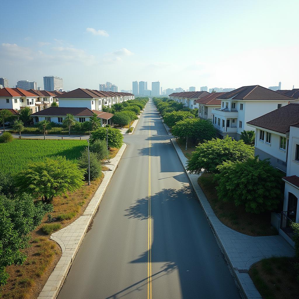 Hình ảnh sự chuyển mình đô thị hóa tại Phường Bình Cơ với khu dân cư mới bên cạnh mảng xanh