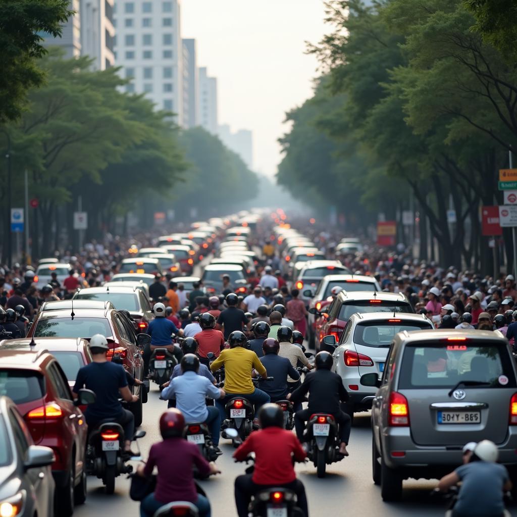 Cảnh tắc đường kinh hoàng trên đường Phạm Văn Đồng gần khu vực Tòa nhà Bộ Công Thương.