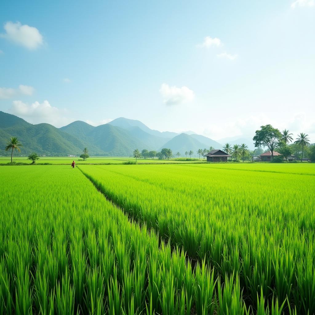 Canh dong lua xanh muot o xa Tan Long, Tuyen Quang, the hien net binh di nong thon