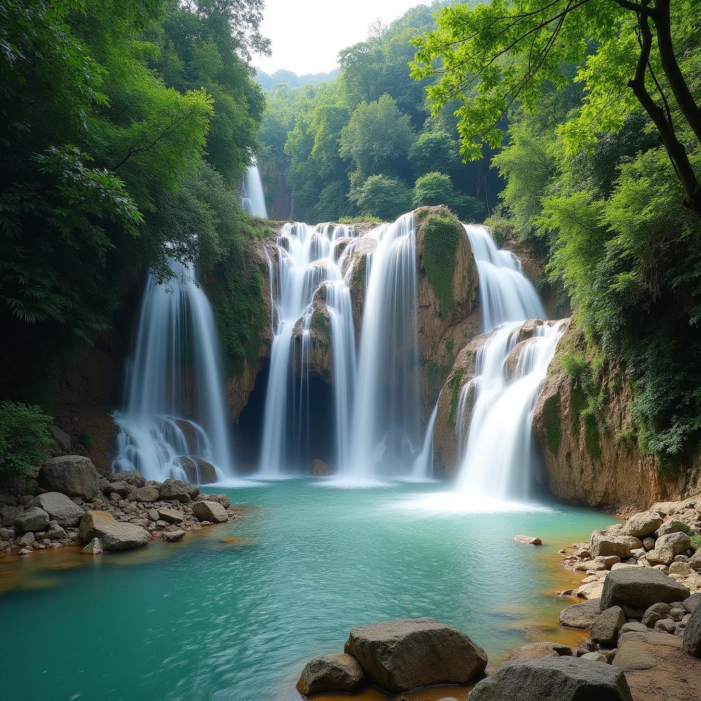 Thac nuoc nhieu tang Coc San Lao Cai, dong nuoc trang xoa va hang dong ky bi.