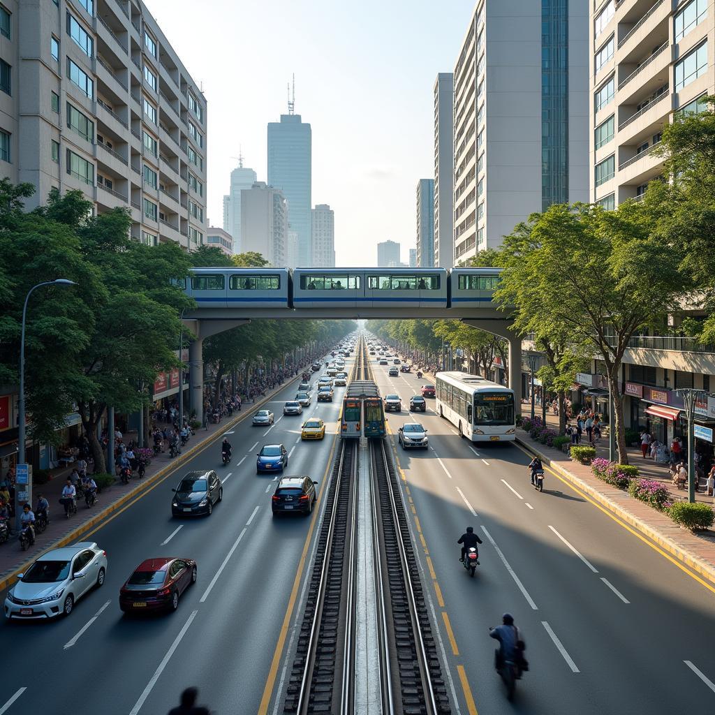 hinh anh giao thong hien dai tai quan thanh xuan ha noi voi tuyen tau dien tren cao