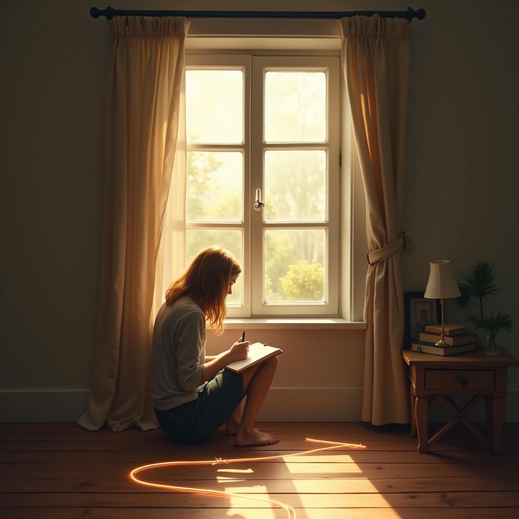 Một người ngồi bình yên, thực hành chữa lành và thiết lập ranh giới cá nhân sau khi mất niềm tin.