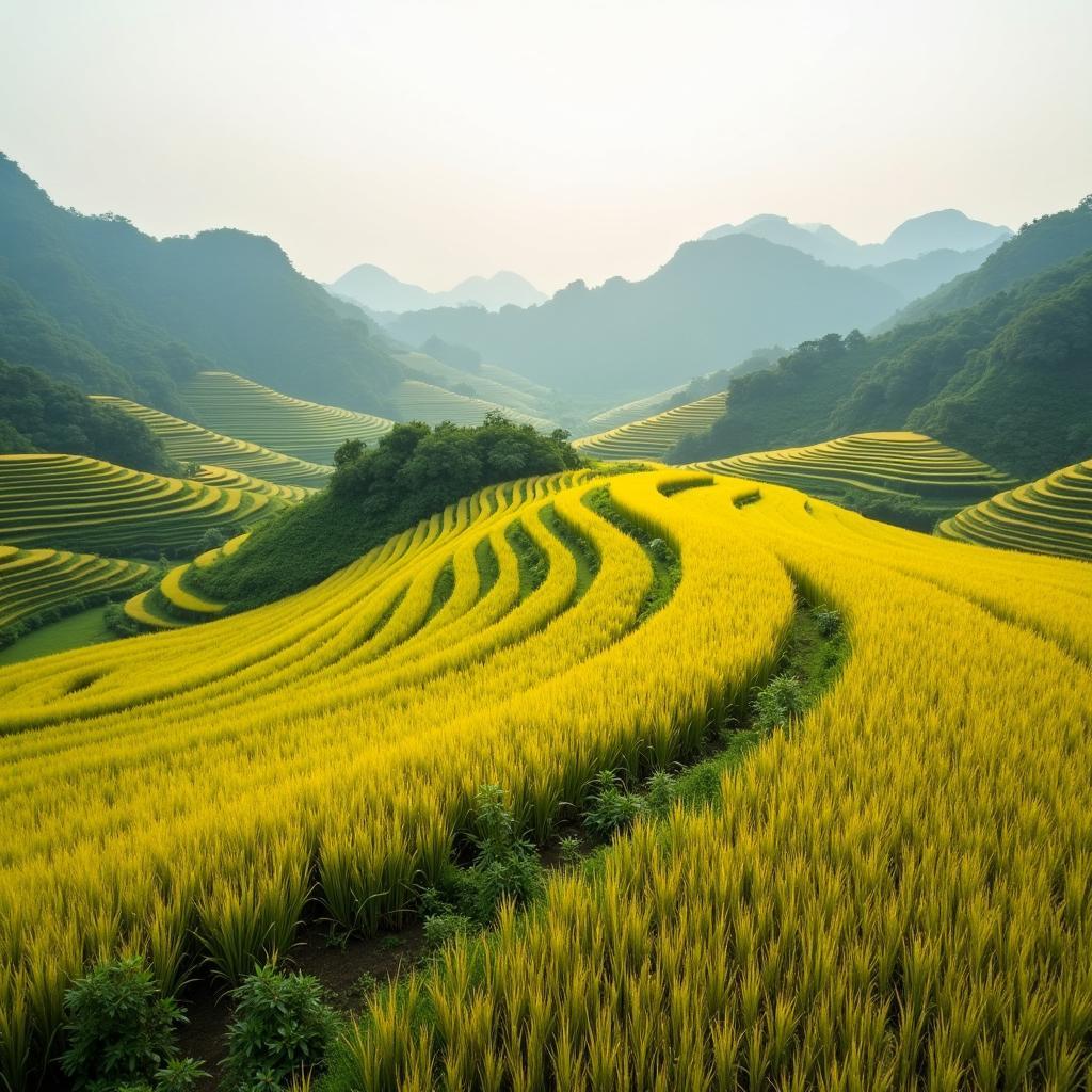 Cảnh quan Xã Minh Tân, Tỉnh Tuyên Quang vào mùa lúa chín vàng rộ