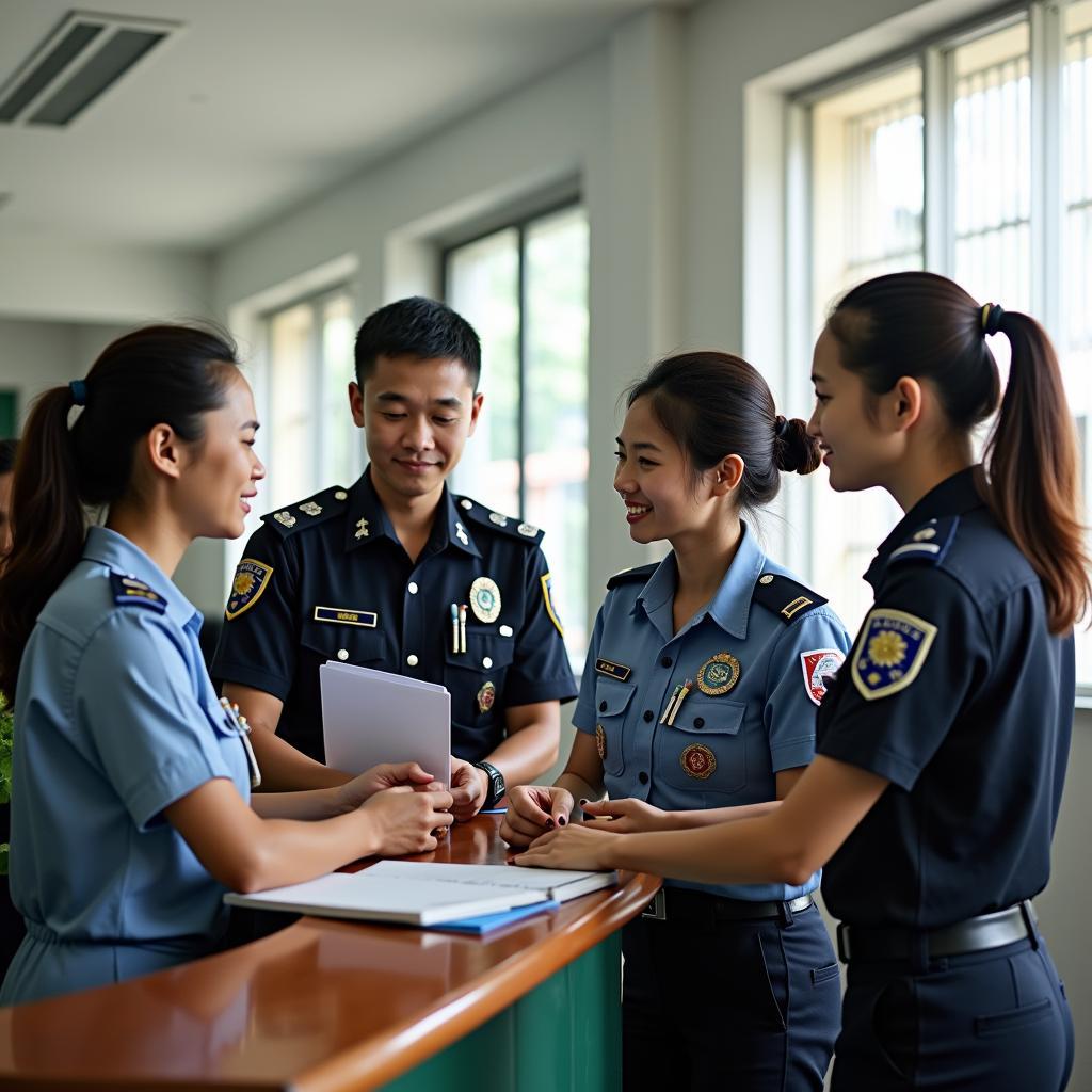 Người dân làm thủ tục hành chính tại trụ sở công an phường 
