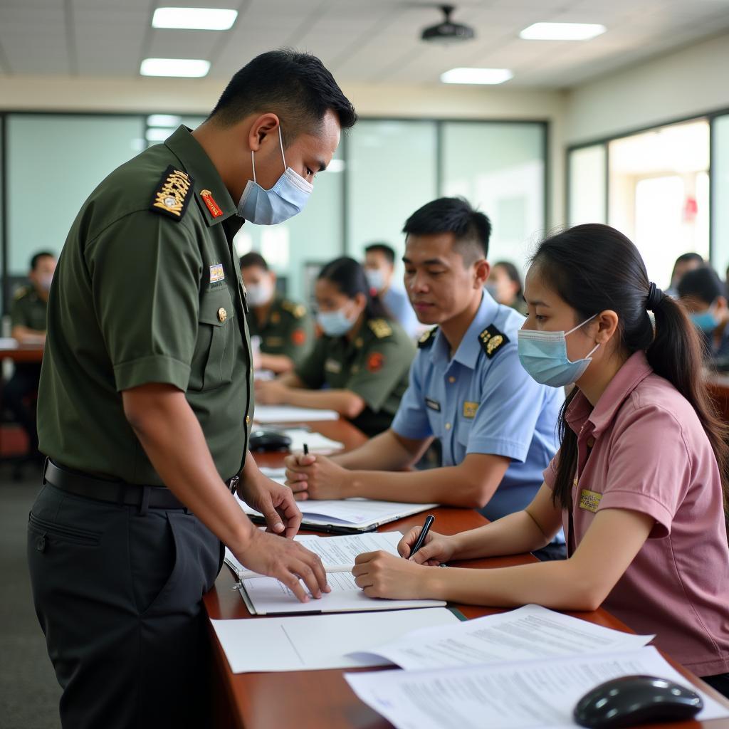 Hỗ trợ người dân thực hiện thủ tục hành chính tại Ban Chỉ Huy Quân Sự Quận Hoàng Mai