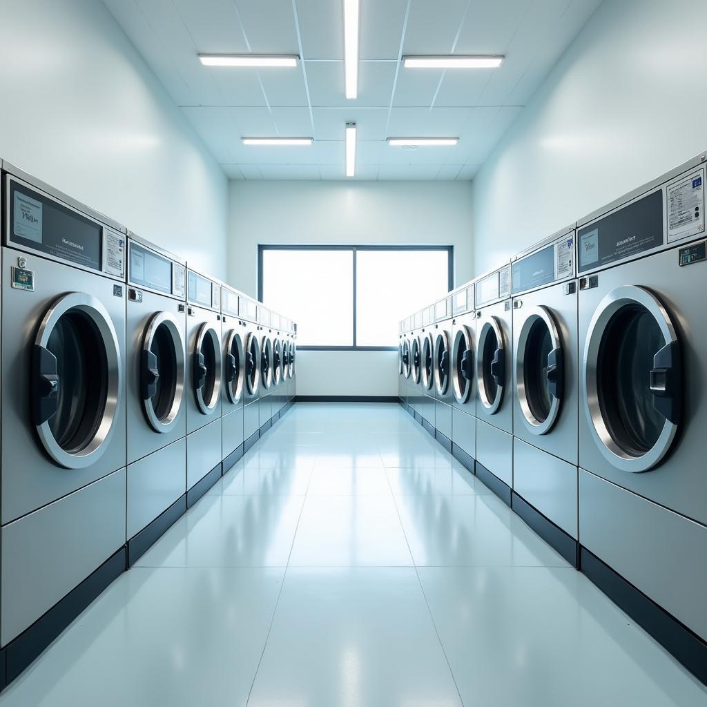 Bên trong tiệm giặt sấy Phú Tài Laundry tại phường Phú Tài, thành phố Quy Nhơn, Bình Định với máy móc hiện đại