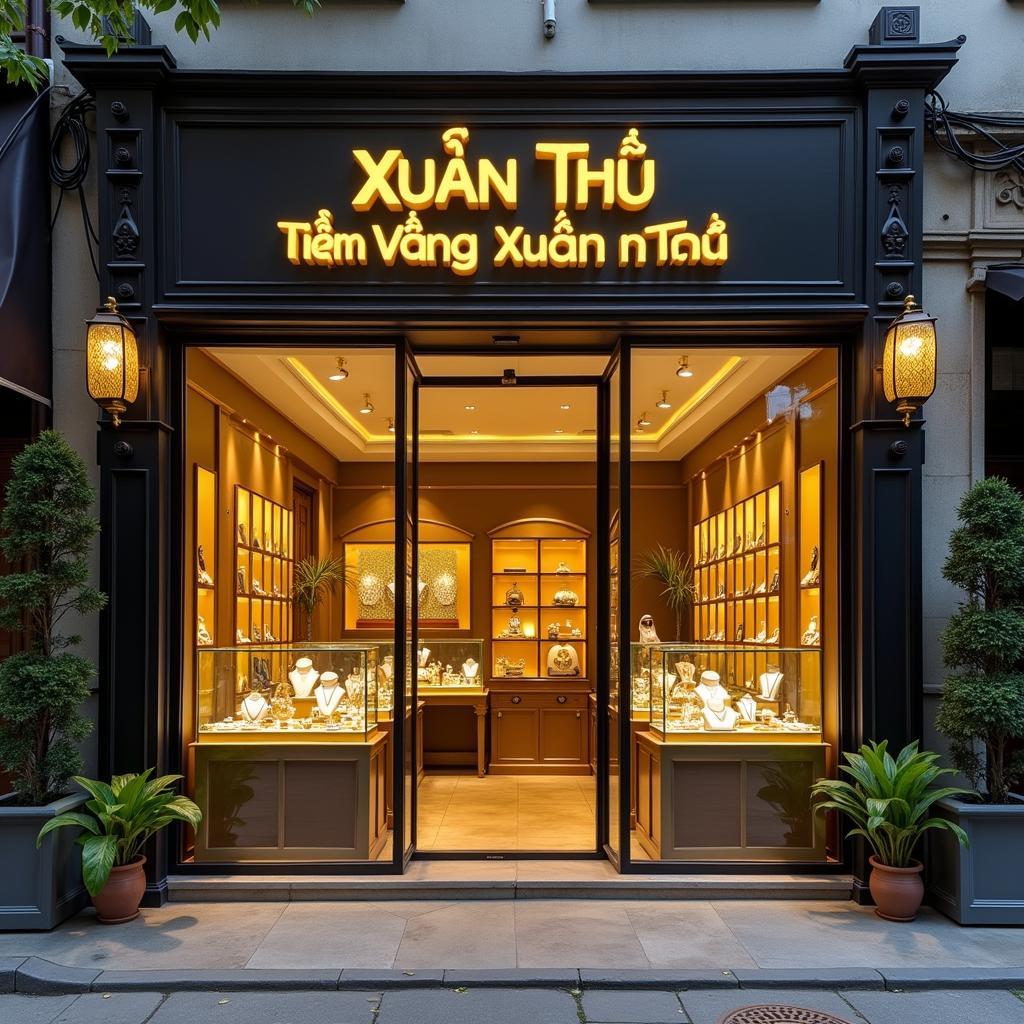 Mặt tiền tiệm vàng Xuân Thu tại 134 Phó Cơ Điều Quận 11 với bảng hiệu rõ ràng và thiết kế truyền thống