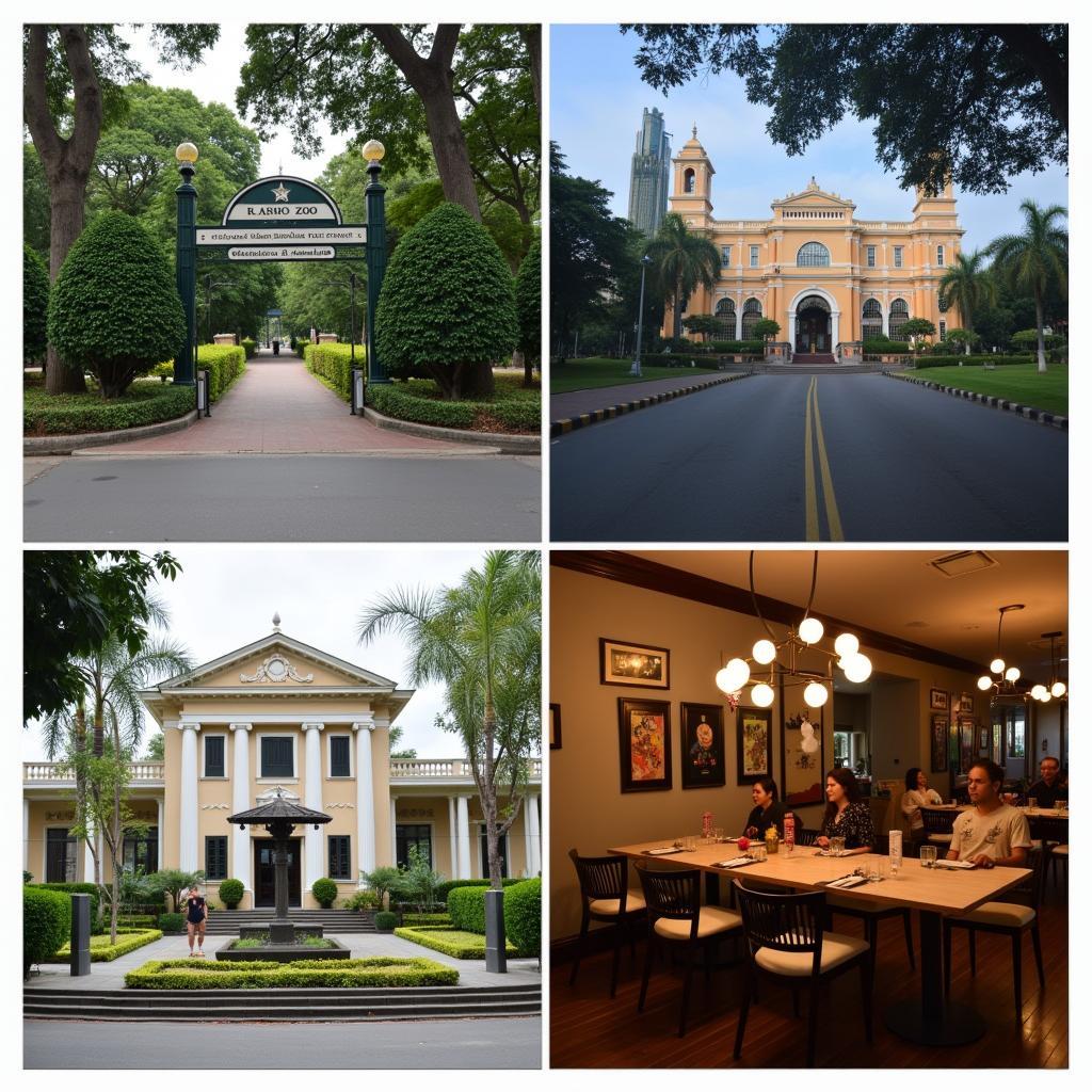 Các địa điểm check-in và tiện ích giải trí xung quanh số 2 Nguyễn Thị Minh Khai như Thảo Cầm Viên và Dinh Độc Lập.