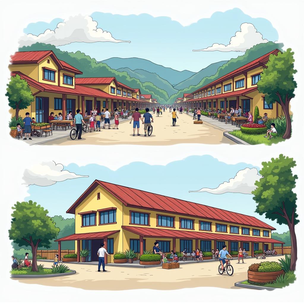 Hình ảnh minh họa các tiện ích công cộng tại Phường Chánh Phú Hòa như chợ hoặc trường học