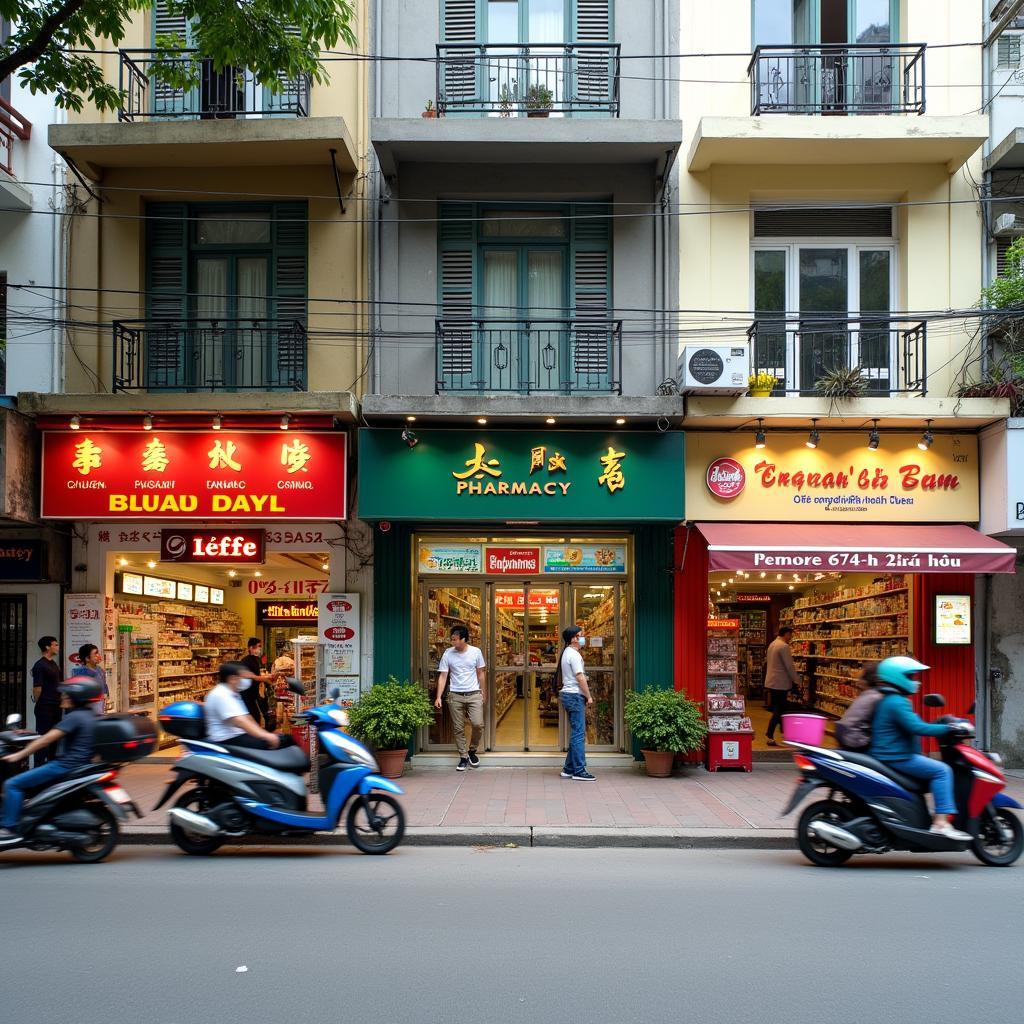 Các tiện ích đa dạng như quán ăn, cửa hàng, nhà thuốc gần khu vực 574 Nguyễn Ảnh Thủ.