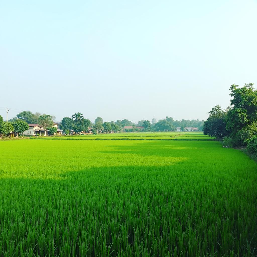 Khung cảnh yên bình ngoại thành Xã Tiến Thắng Huyện Mê Linh Hà Nội với đồng ruộng và cây xanh