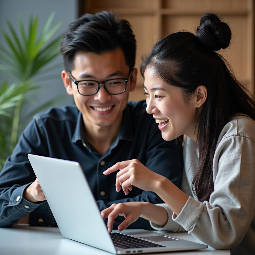 Hình ảnh hai lập trình viên đa quốc tịch cùng nhau thảo luận về một dự án mã nguồn mở trên Github, thể hiện tình bạn và sự hợp tác.