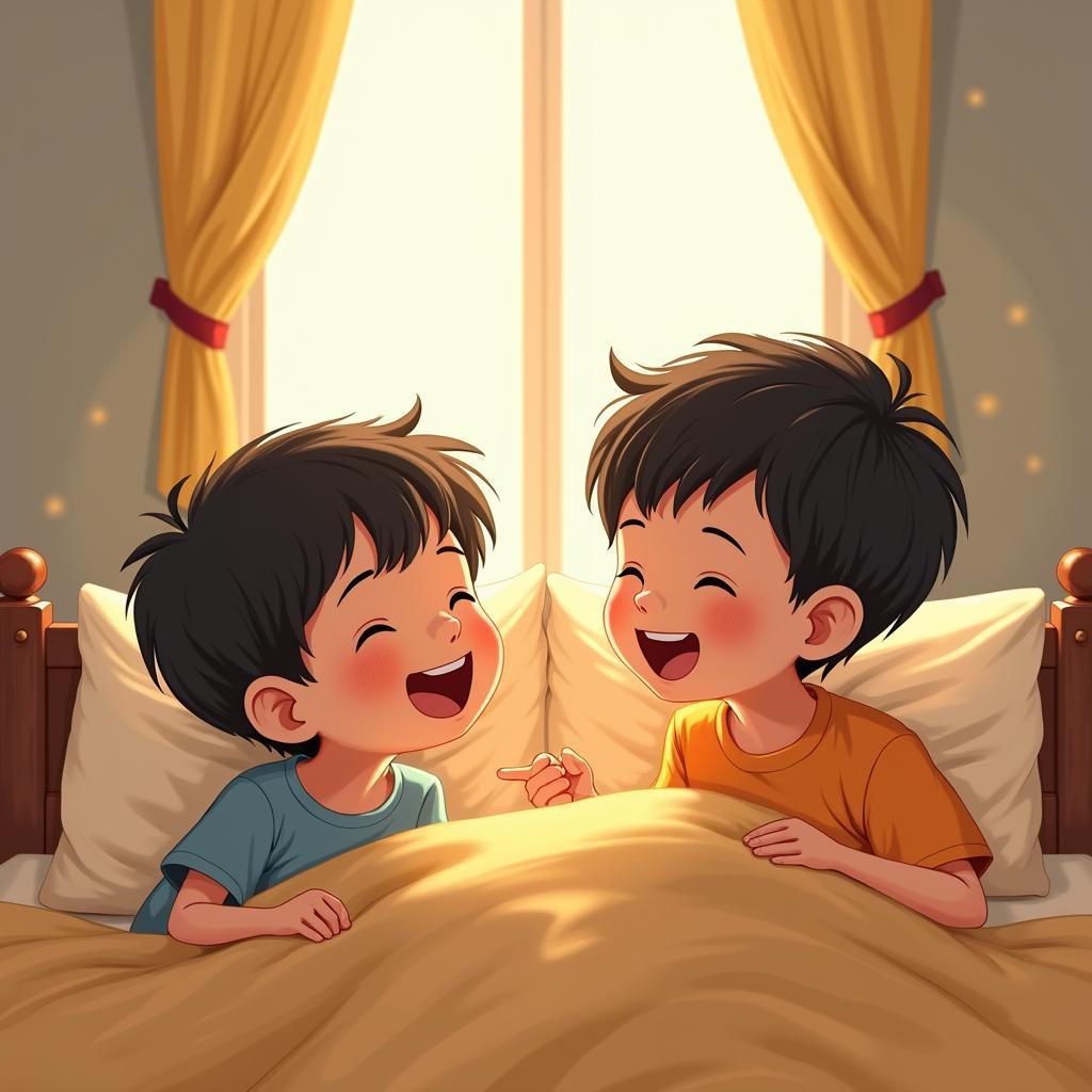 Minh họa tình bạn trong sáng, chân thành của Tèo và Tí trong truyện Làm bạn với bầu trời.