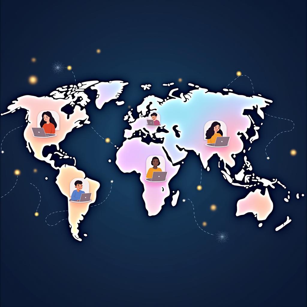 Hình ảnh minh họa tình bạn văn hóa qua Internet kết nối mọi người trên khắp toàn cầu.