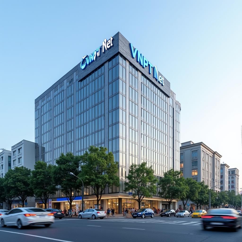 Hình ảnh bên ngoài tòa nhà văn phòng VNPT Net - Tổng công ty Hạ tầng Mạng tại 30 Phạm Hùng, Hà Nội.