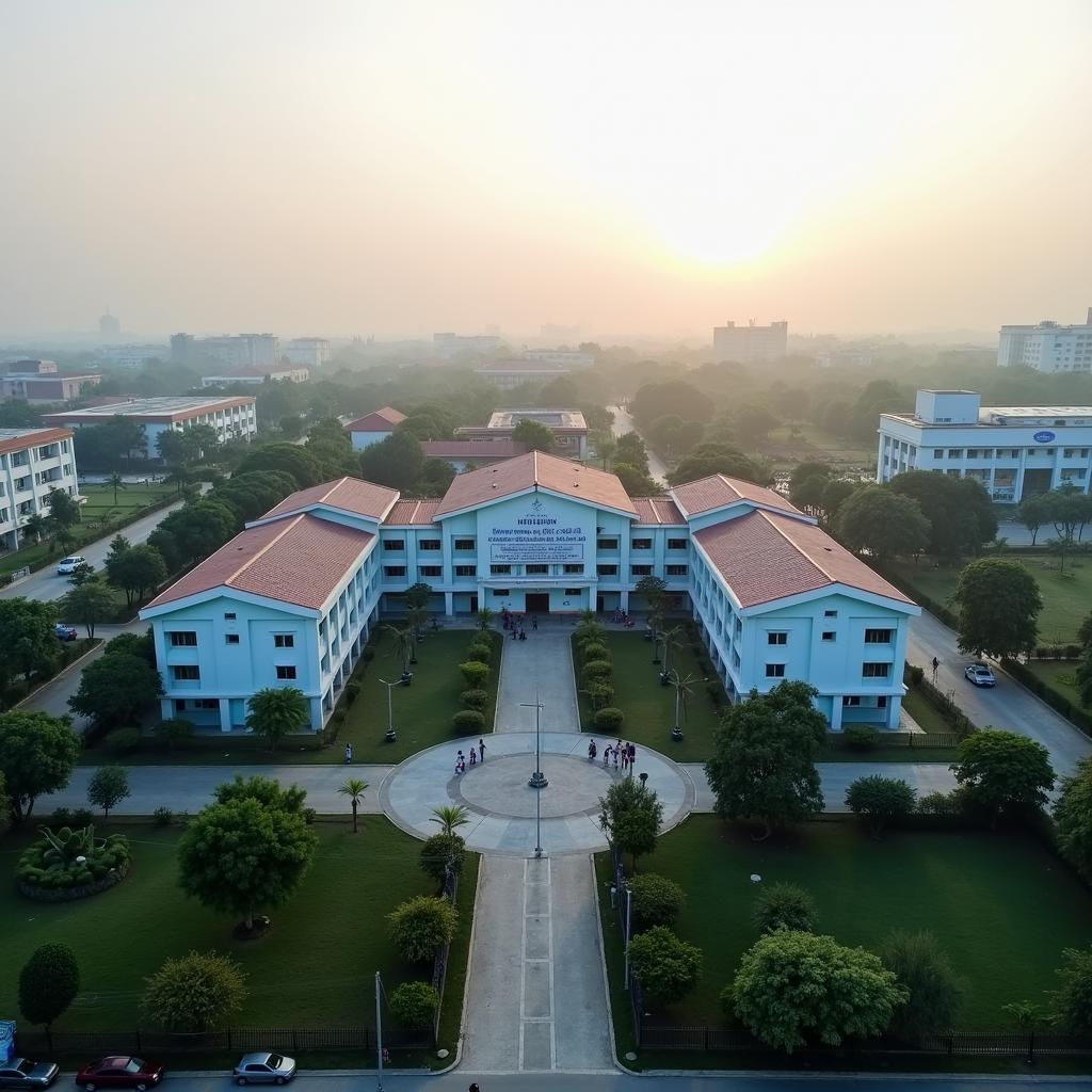 Hình ảnh tổng quan về Trường THPT Vân Cốc huyện Phúc Thọ Hà Nội vào một buổi sáng yên bình