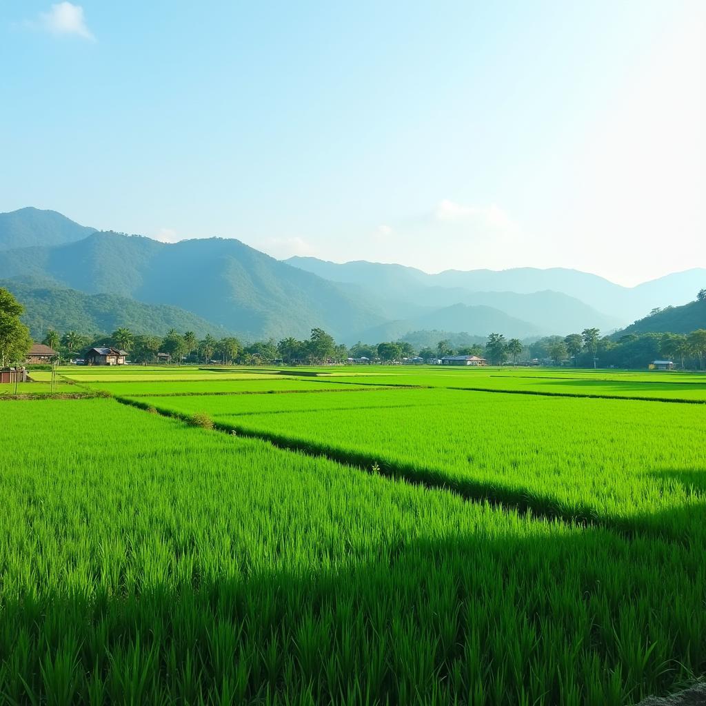 Toàn cảnh yên bình Xã Thượng Quan, Tỉnh Thái Nguyên với cánh đồng xanh mướt