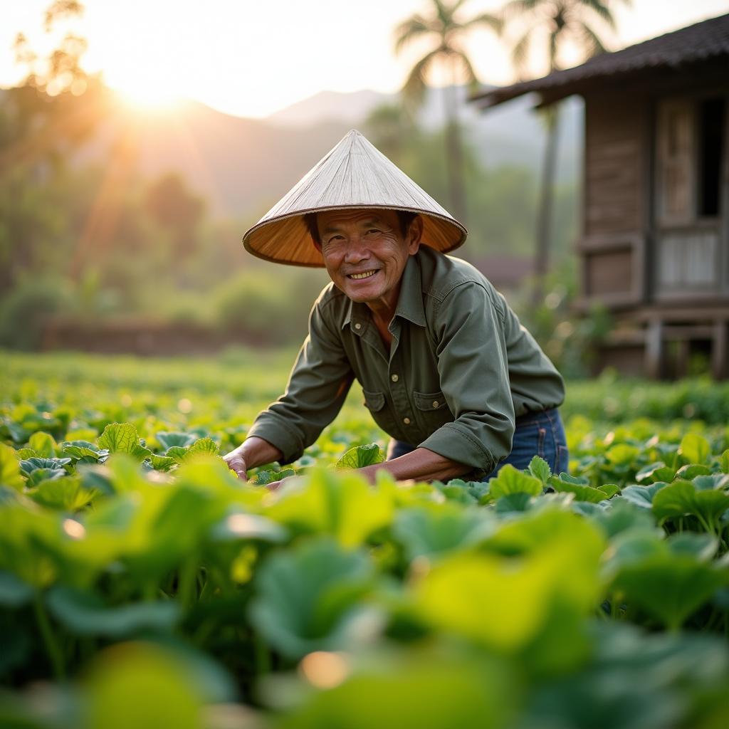 Người nông dân Đức Hợp, Hưng Yên đang cần mẫn chăm sóc luống rau xanh mướt
