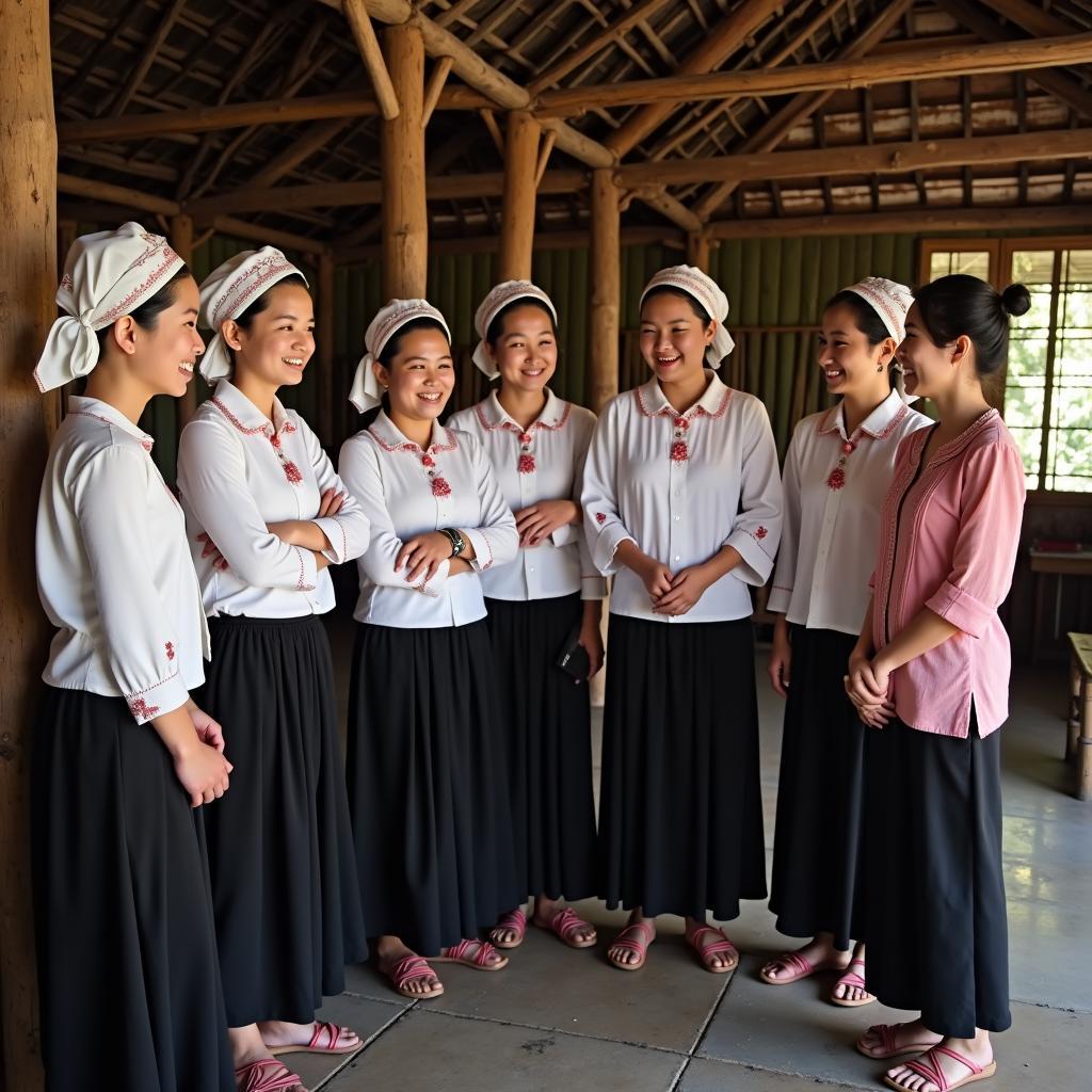 Trải nghiệm văn hóa Mường độc đáo với những người phụ nữ trong trang phục truyền thống tại xã Thượng Long.