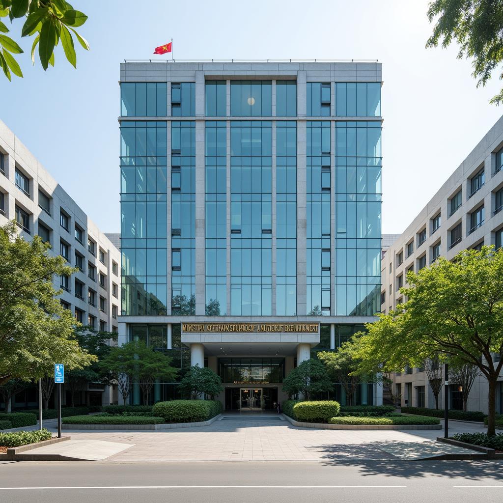 Toàn cảnh trụ sở Bộ Tài nguyên & Môi trường tại số 10 Tôn Thất Thuyết, Hà Nội, một tòa nhà hành chính hiện đại