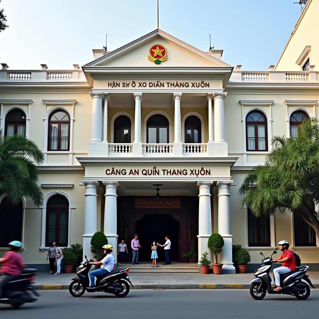 Hình ảnh mặt tiền trụ sở làm việc của Công an quận Thanh Xuân tại địa chỉ 58 Vũ Trọng Phụng, phường Thanh Xuân Trung.