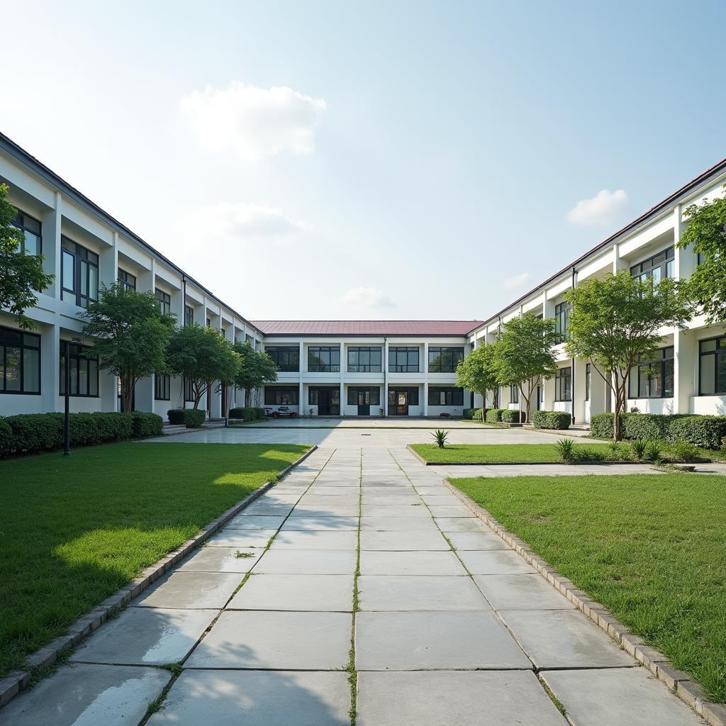Hình ảnh một ngôi trường tiểu học khang trang tại Phường Tam Long, Bà Rịa với sân trường rộng rãi và kiến trúc hiện đại.