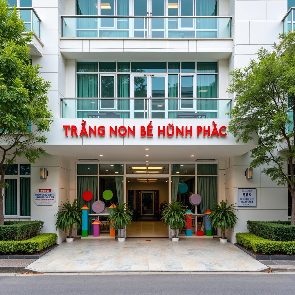 Cổng trường MN Bé Hạnh Phúc tại 56A-B Thoại Ngọc Hầu, quận Tân Phú, một địa chỉ giáo dục uy tín