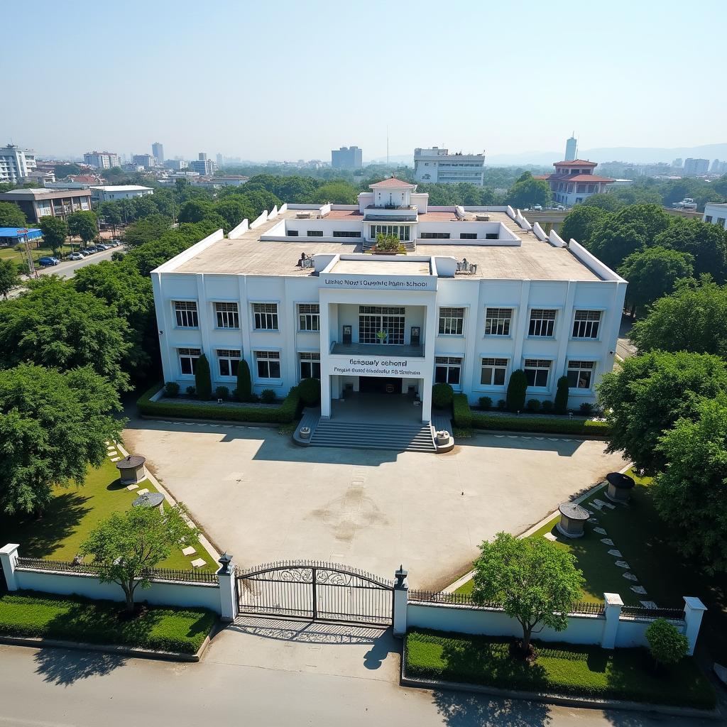 Hình ảnh toàn cảnh bên ngoài Trường THPT Lương Ngọc Quyến, TP. Thái Nguyên