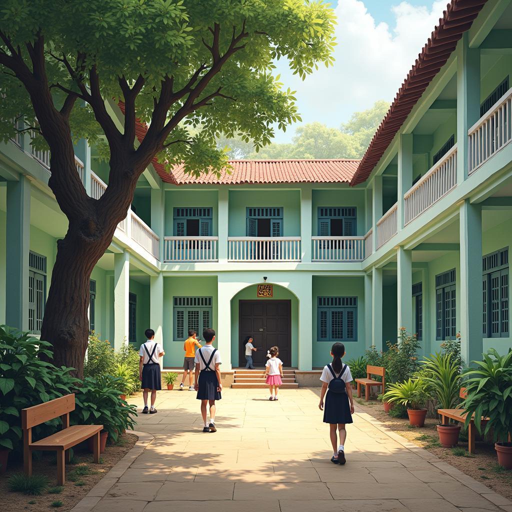 Sân trường THPT Vũ Văn Hiếu, nơi ghi dấu kỷ niệm của nhiều thế hệ học sinh Hải Hậu