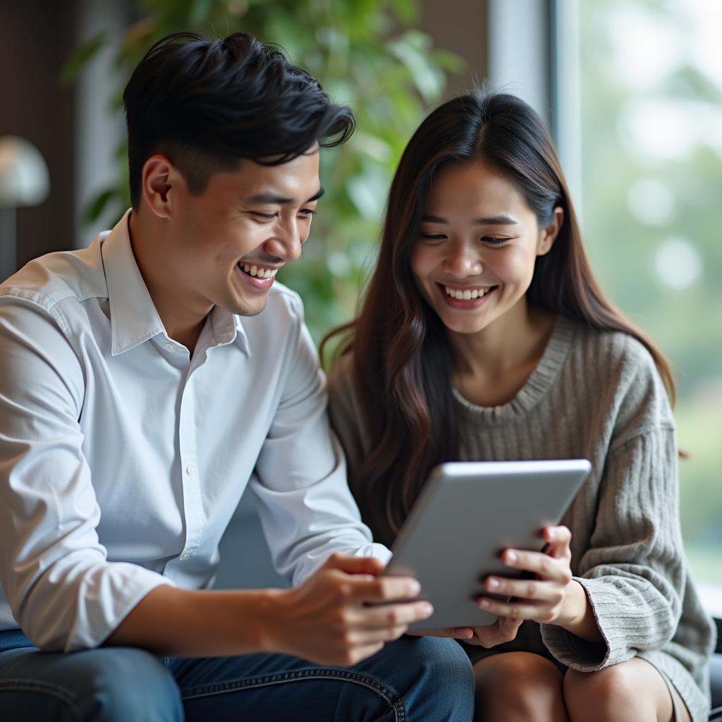 Hai người đồng nghiệp thân thiết đang trao đổi công việc một cách chuyên nghiệp tại văn phòng hiện đại
