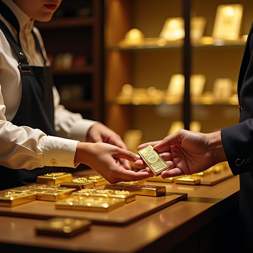 Biểu tượng uy tín, minh bạch hoặc hình ảnh giao dịch vàng tại Tiệm Vàng Hai Nhỏ Long An.