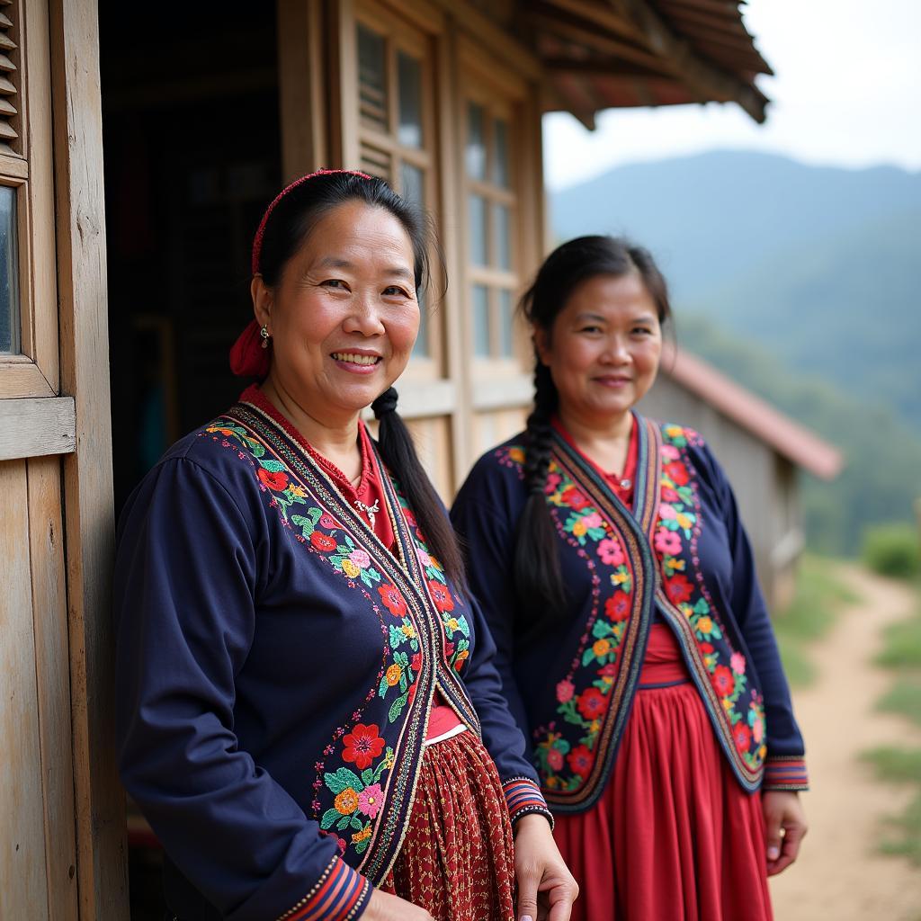 Nguoi dan toc thieu so o Coc San Lao Cai trong trang phuc truyen thong, the hien net van hoa da dang.