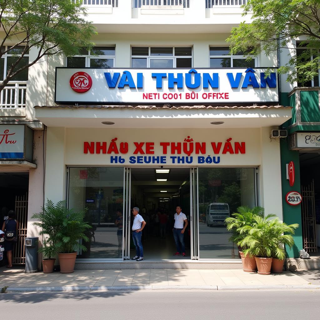 Mặt tiền văn phòng Nhà xe Thuận Vân tại địa chỉ 100 Mạc Thị Bưởi, TP. Buôn Ma Thuột, dễ dàng nhận biết