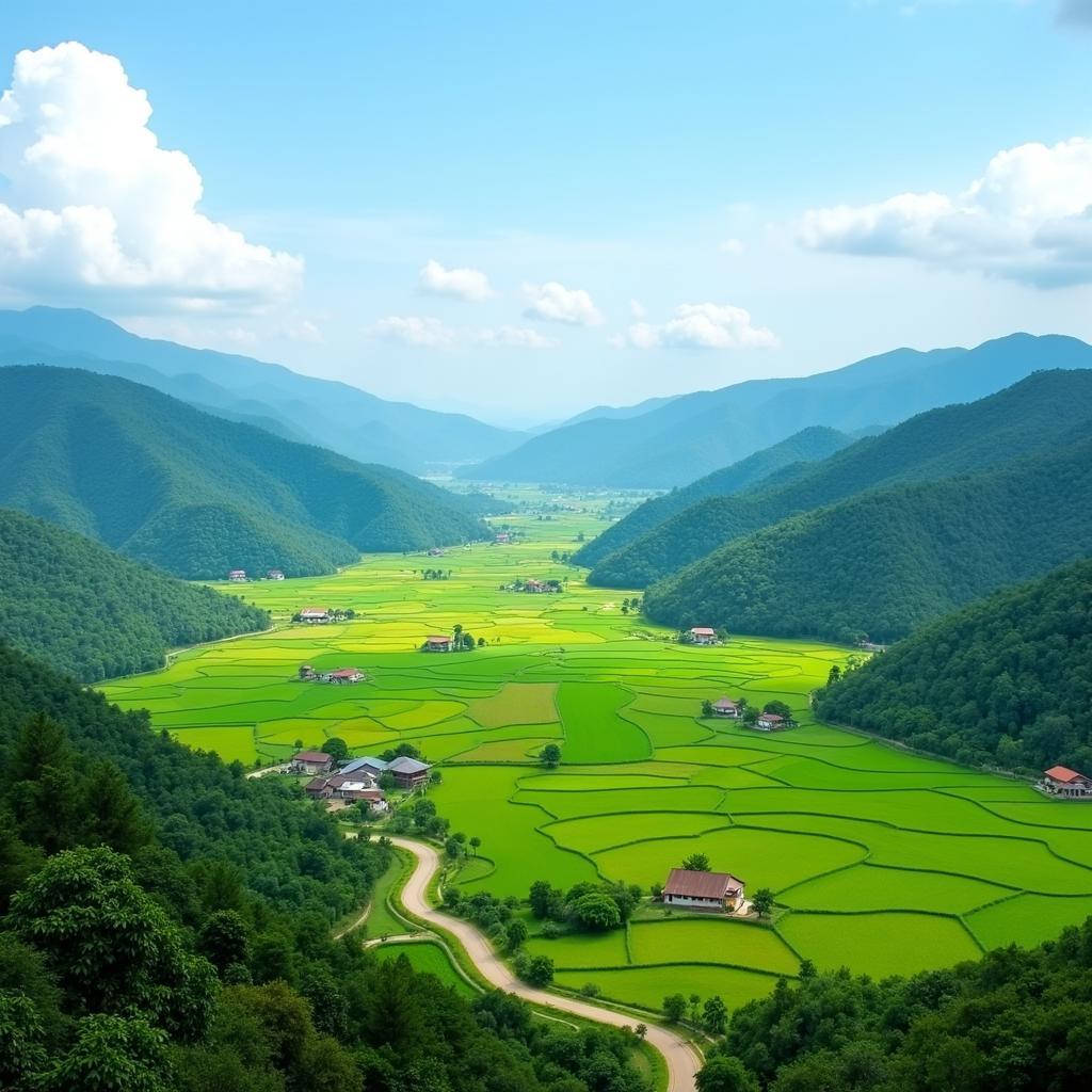 Khung cảnh yên bình với núi rừng hùng vĩ và nương rẫy xanh tươi tại Xã Minh Ngọc, Tỉnh Tuyên Quang