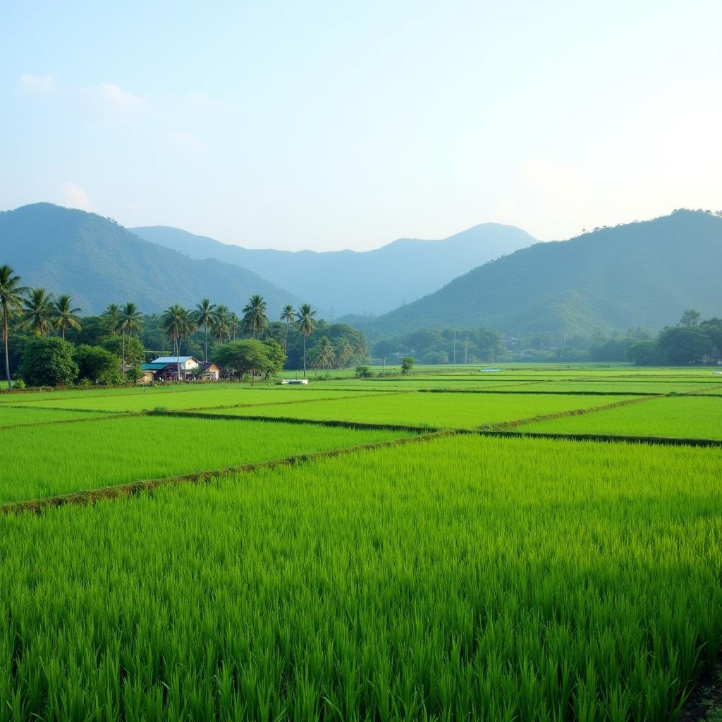 Cảnh quan thiên nhiên tươi đẹp tại Xã Phúc Sơn Tỉnh Tuyên Quang với núi non và đồng ruộng xanh mướt