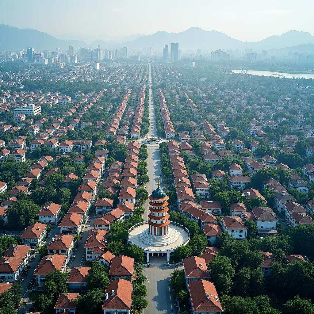 Toàn cảnh Phường Trung Tâm từ trên cao, cho thấy vị trí địa lý và cấu trúc đô thị.