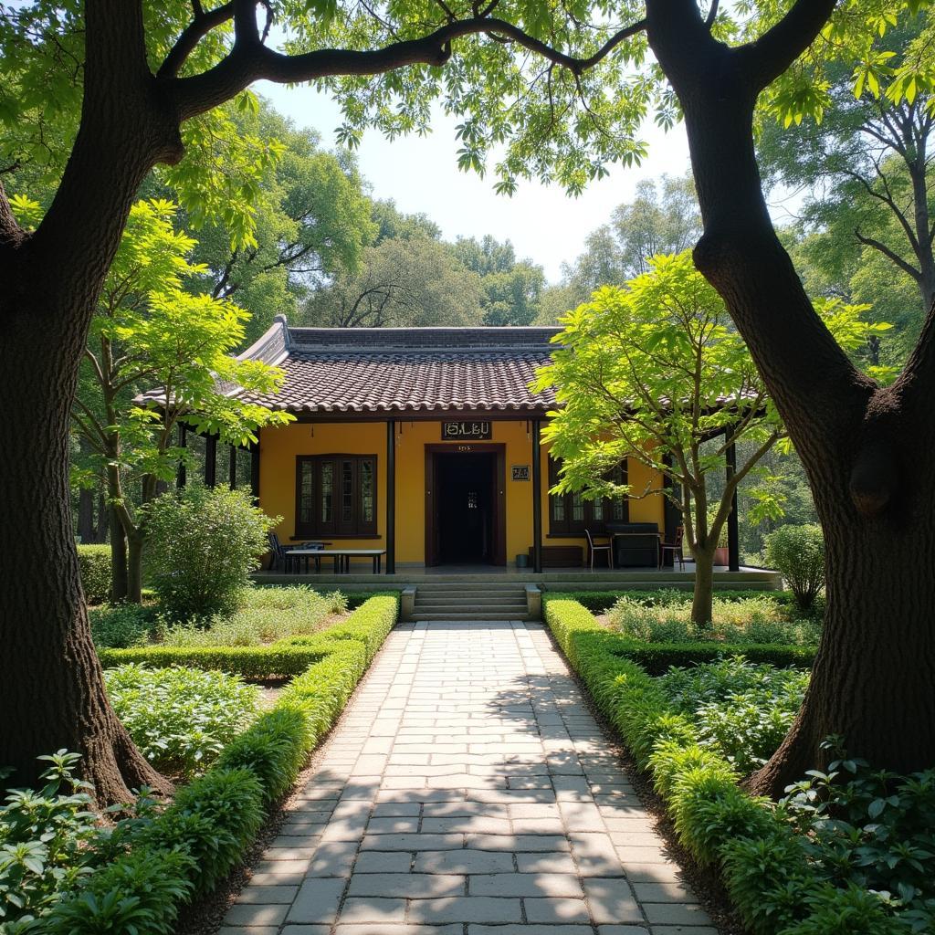 Khung cảnh cổ kính tại Việt Phủ Thành Chương, tái hiện kiến trúc và không gian văn hóa truyền thống Việt Nam.