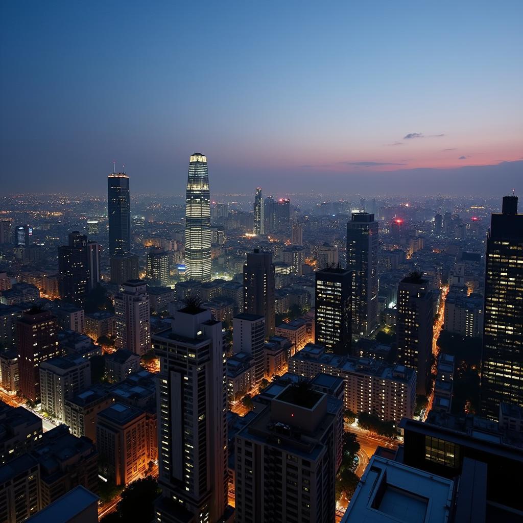 Tầm nhìn toàn cảnh thành phố rực rỡ về đêm từ Heli Hub Rooftop Gò Vấp tại 178 Nguyễn Văn Công.